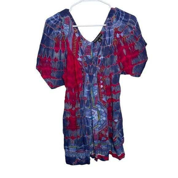 Greater Good Blouse Women's M/L V-Neck Short Sleeve Tie Dye Casual Top - Picture 1 of 11